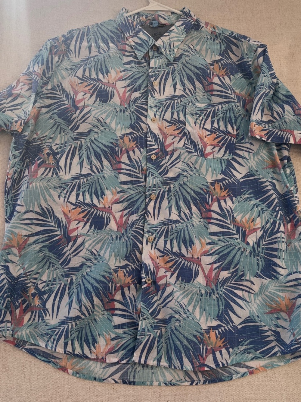 $12 IZOD Saltwater Men 2XL Hawaiian Shirt Bird of Paradise Palm Tropical Cotton